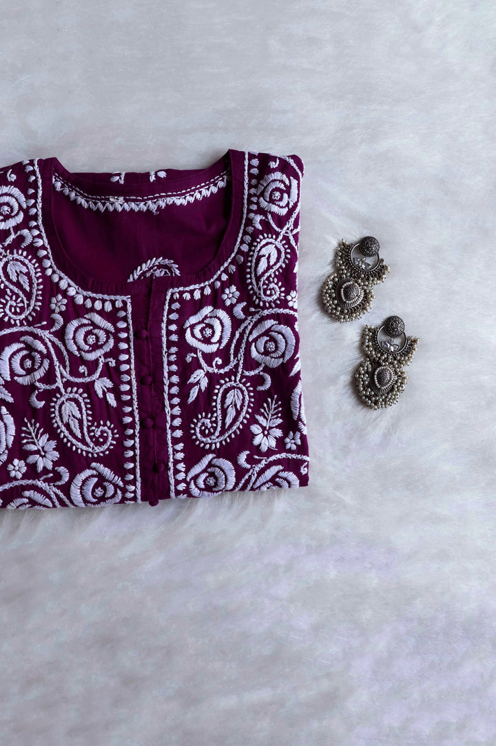 Gul Deep Purple & White Cotton Kurta