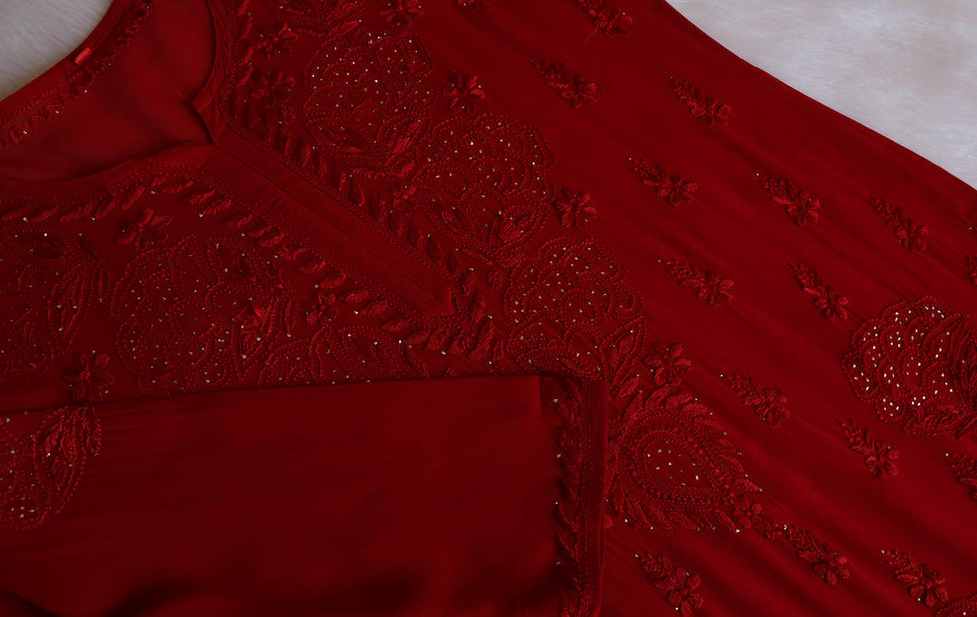Hanaa Deep Red Viscose Georgette Kurta