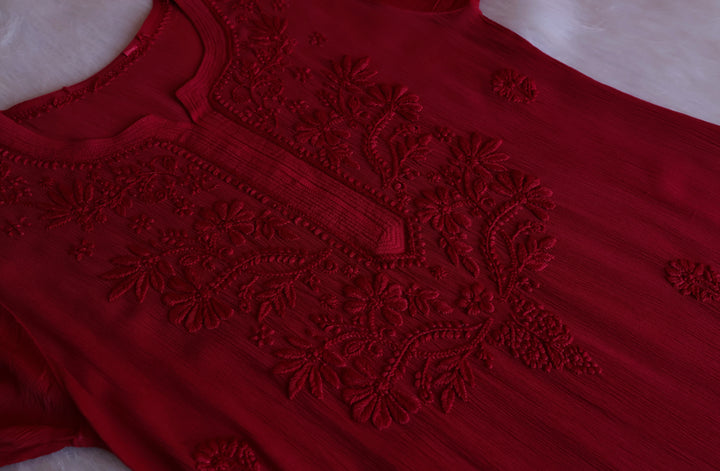 Mehr Red Pure Chiffon Kurta