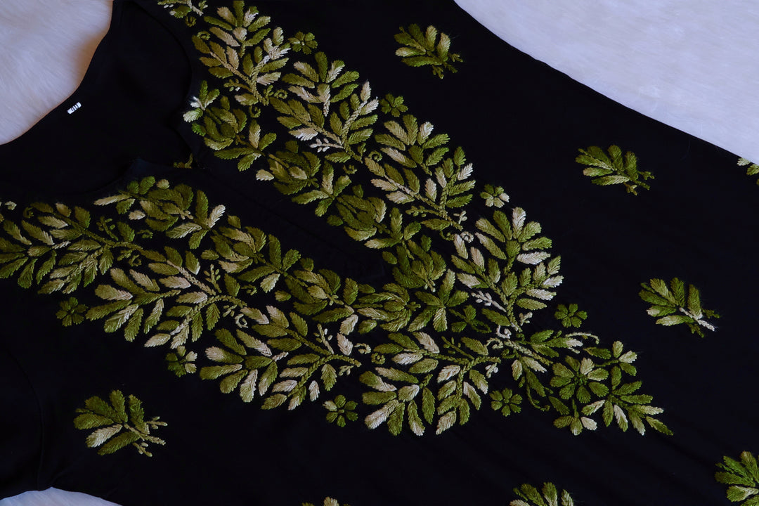 Sanam Black & Olive Green Ombre Long Rayon Kurta