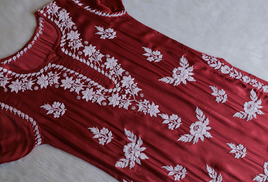 Mahnoor Maroon Modal Silk Kurta Set