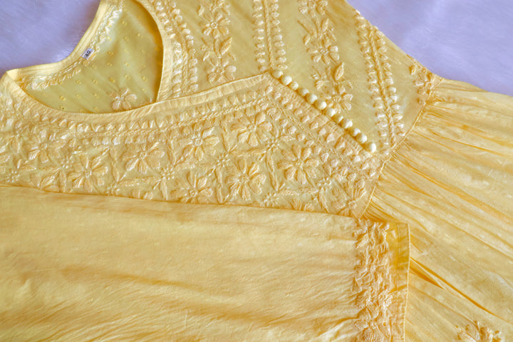Nazakat Yellow Pure Cotton Angarakha Dress