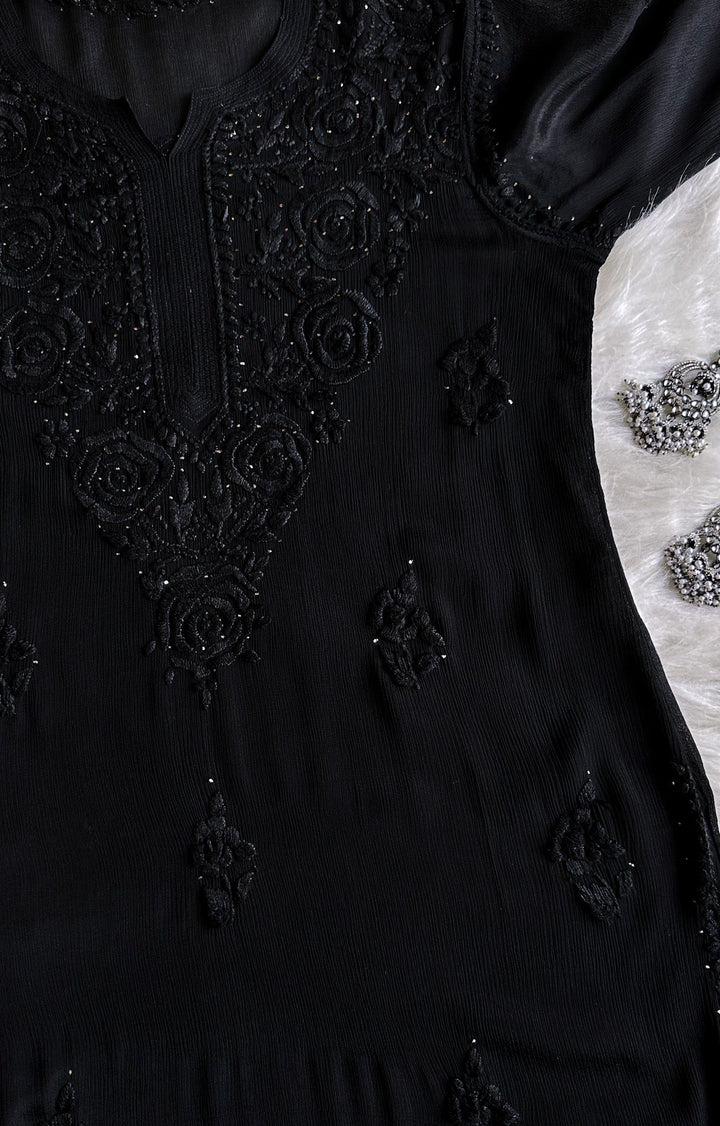 Hoor Black Pure Chiffon Kurta