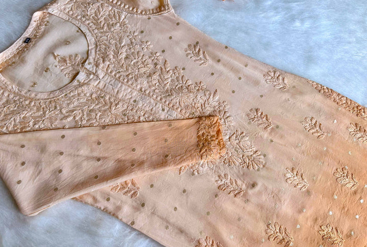 Nazakat Beige Long Chanderi Kurta