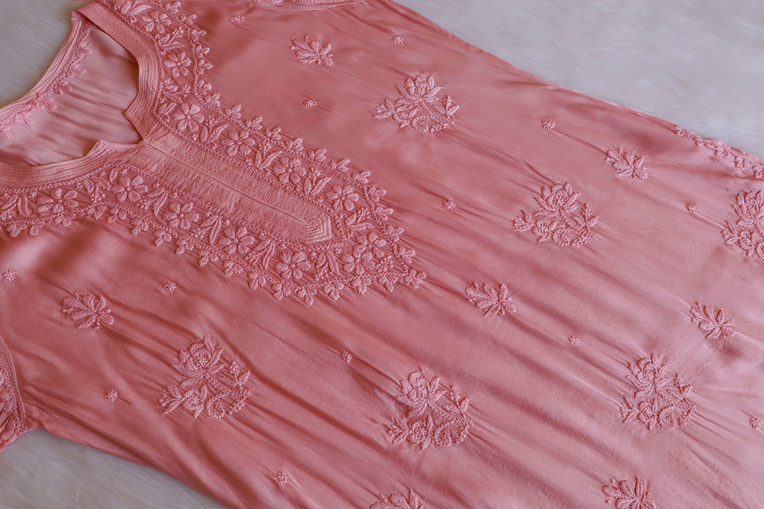 Mehr Blush Beige Long Modal Silk Kurta
