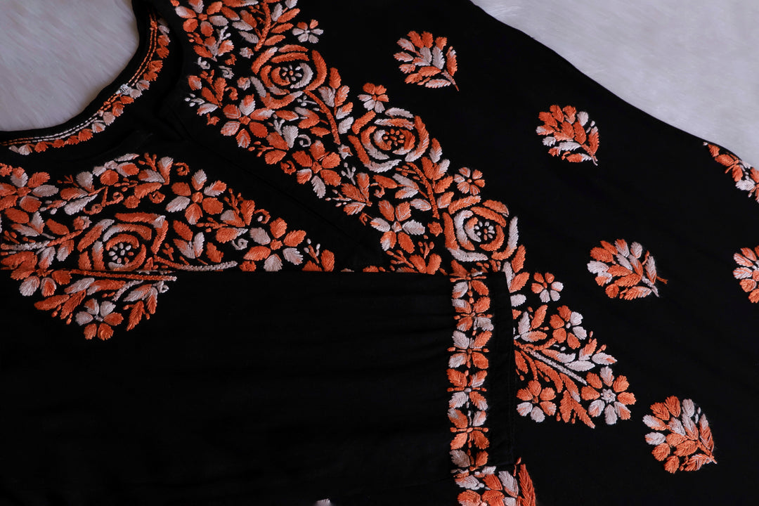 Gulaab Black & Peach Ombre Long Rayon Kurta