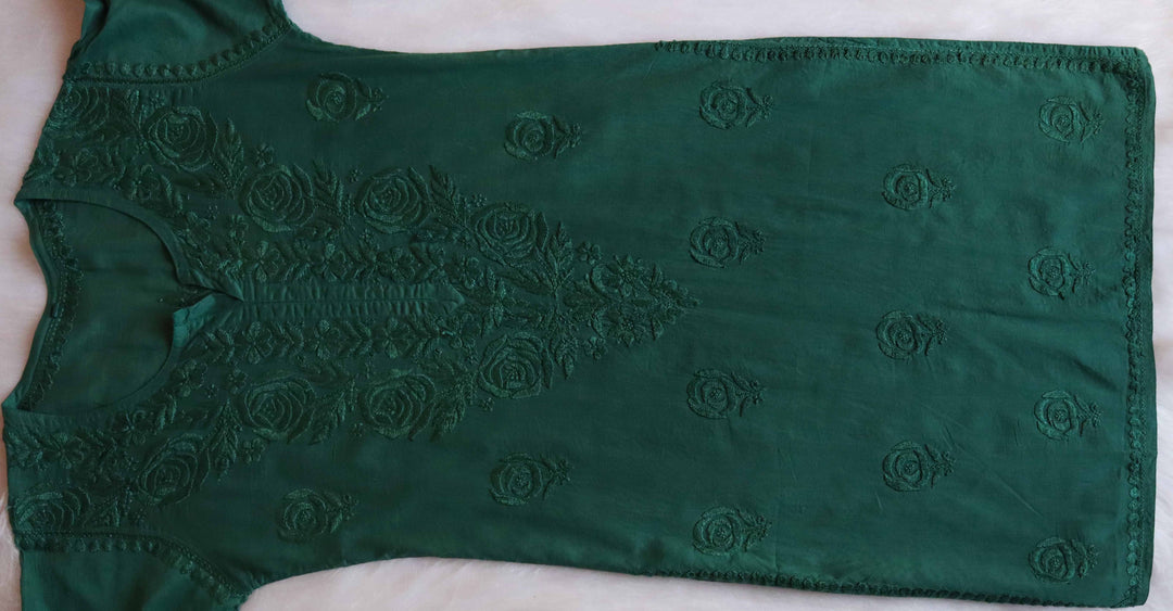 Noura Deep Green Pure Mulmul Kurta