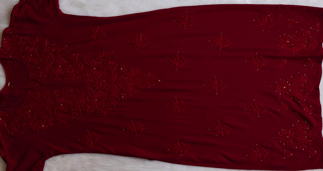 Naira Maroon Rayon Mukaish 3 Piece Set