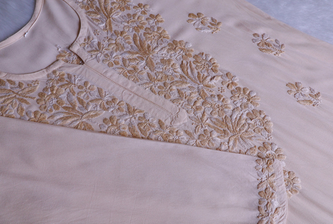 Nuresa Cream Ombre Thread Long Rayon Kurta