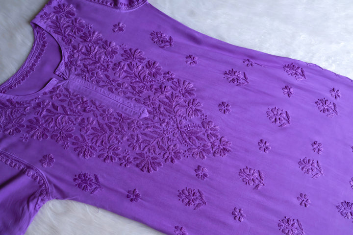 Gul Lavender Scalloped Long Rayon Kurta