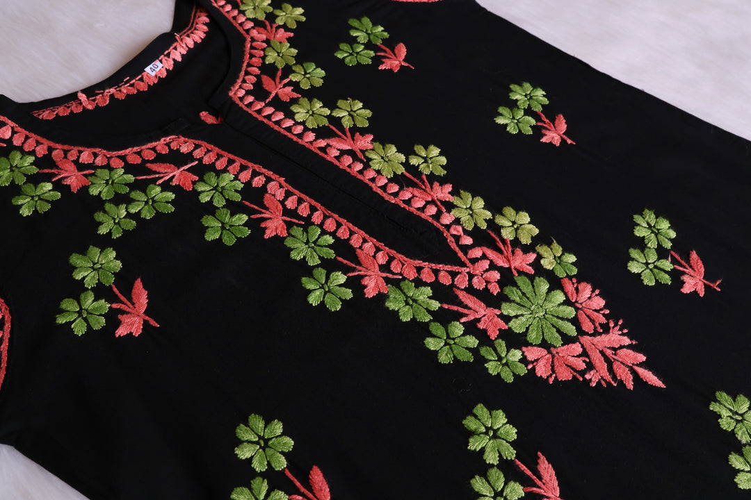 Sitara Black, Peach & Green Rayon Kurta Set - Noor Chikankari