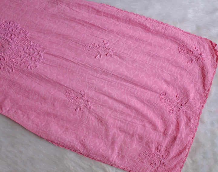 Pink Long Cotton Jacquard Pearl kurta