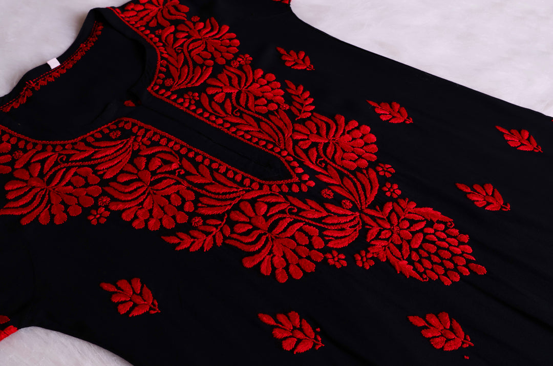 Noora Black & Red Long Rayon kurta