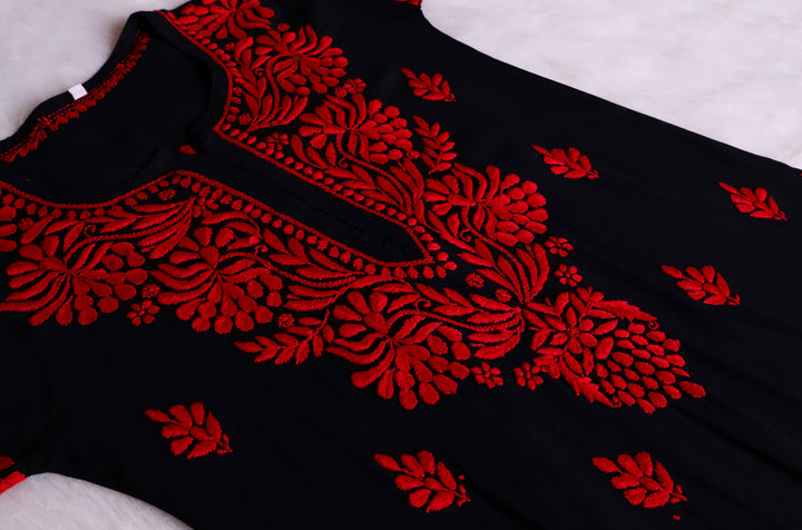 Noora Black & Red Long Rayon kurta