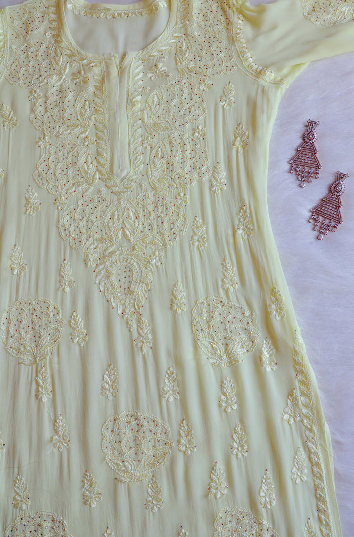 Hanaa Pastel Yellow Viscose Georgette Kurta