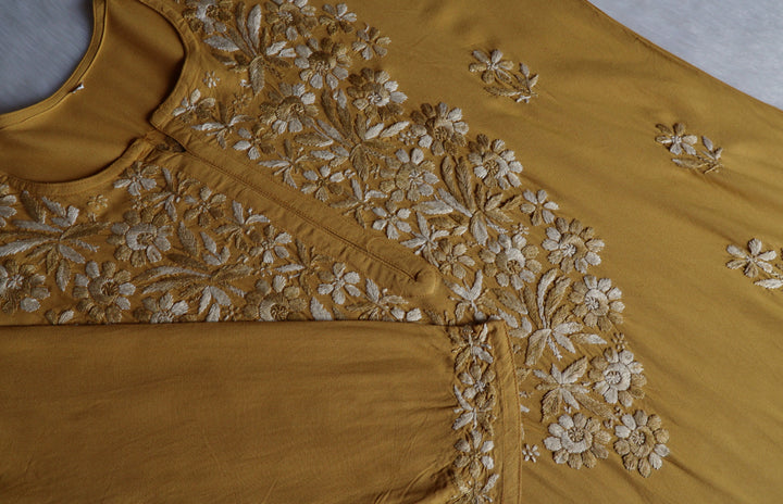 Nuresa Mustard Ombre Thread Long Rayon Kurta