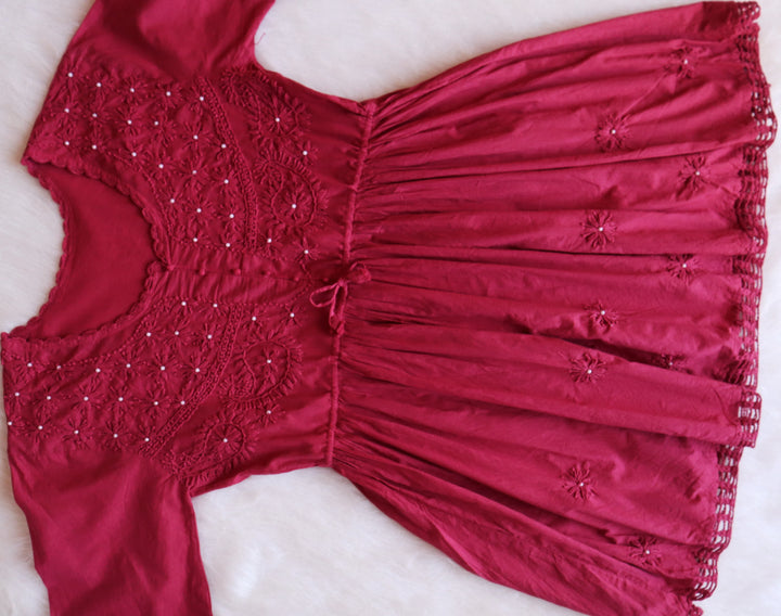 Zohra Maroon Pearl short Frock