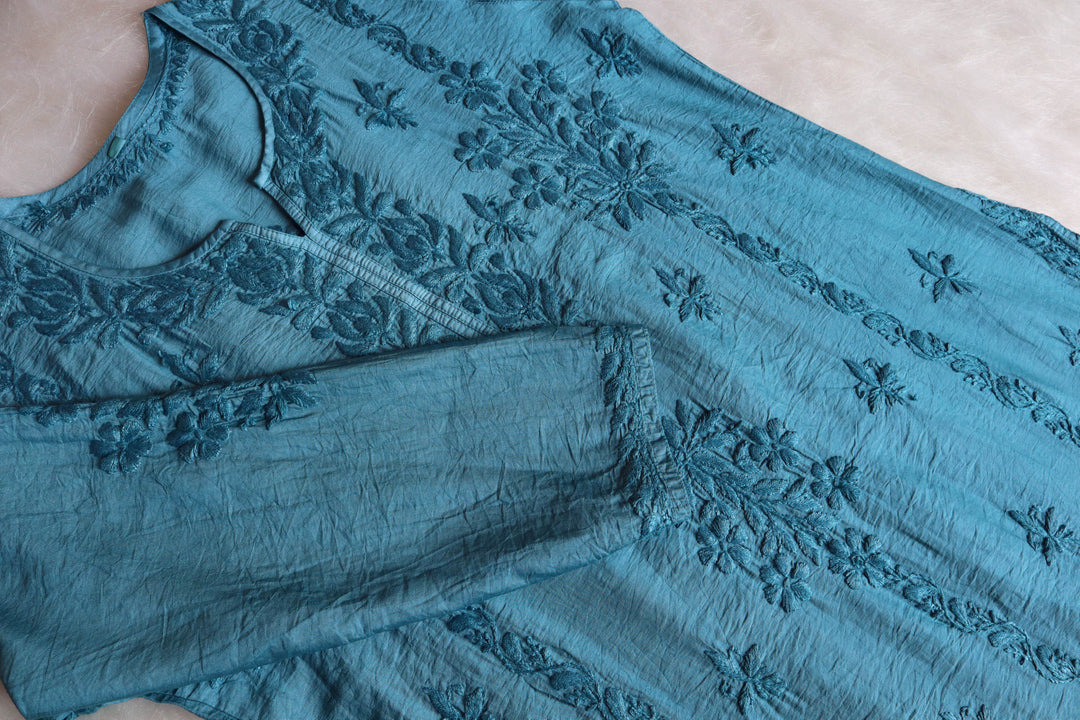 Alanah Sea Blue Pure Chanderi set