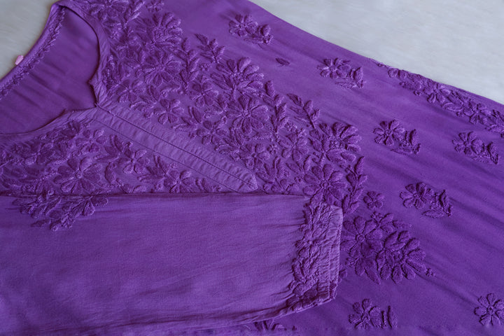Sanam Purple Ombre Long Rayon Kurta - Noor Chikankari