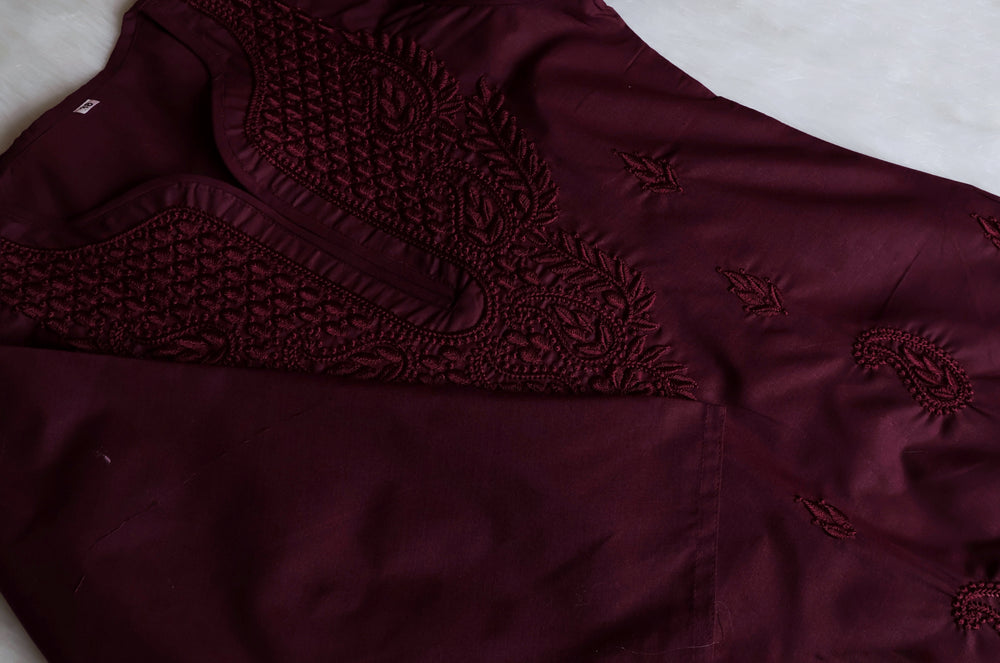 Zahra Deep Plum Cotton Kurta - Noor Chikankari