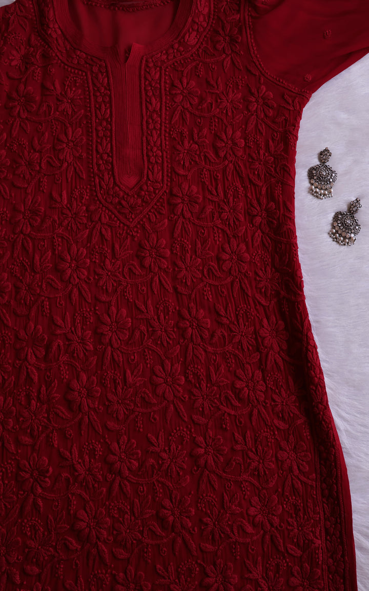 Alayna Maroon Jaal Viscose Georgette Kurta