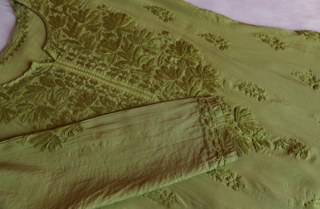 Alanah Olive Green Chanderi Kurta
