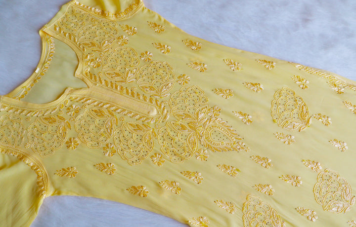 Hanaa Yellow Viscose Georgette Kurta - Noor Chikankari