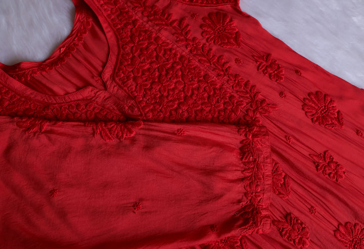 Hoor Red 10D Pure Muslin Kurta Set