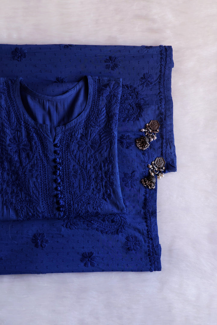 Nazakat Royal Blue Cotton Kurta set