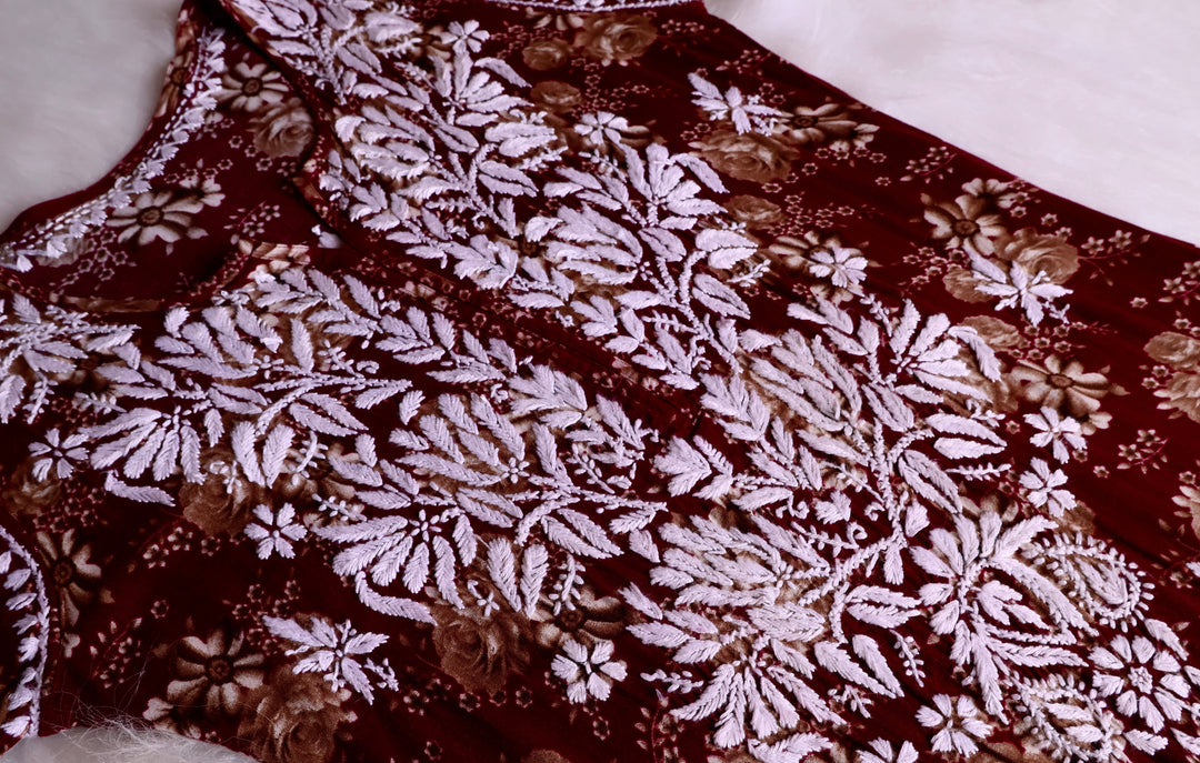 Gul-E-Bahaar Maroon Long Rayon kurta