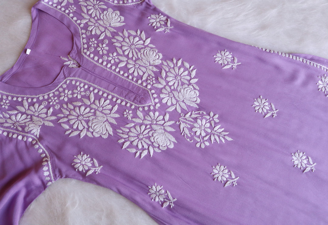 Gul Lavender Rayon Kurta Pant set