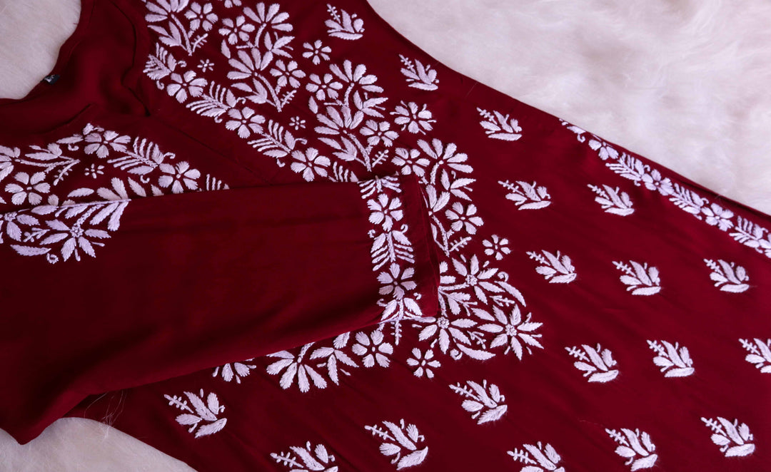 Saanjh Maroon Rayon Kurta Pant set