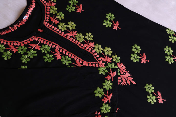 Sitara Black, Peach & Green Rayon Kurta Set - Noor Chikankari