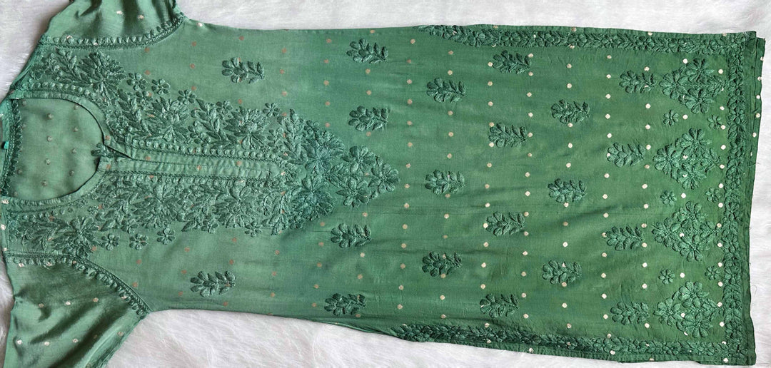 Nazakat Green Long Chanderi Kurta