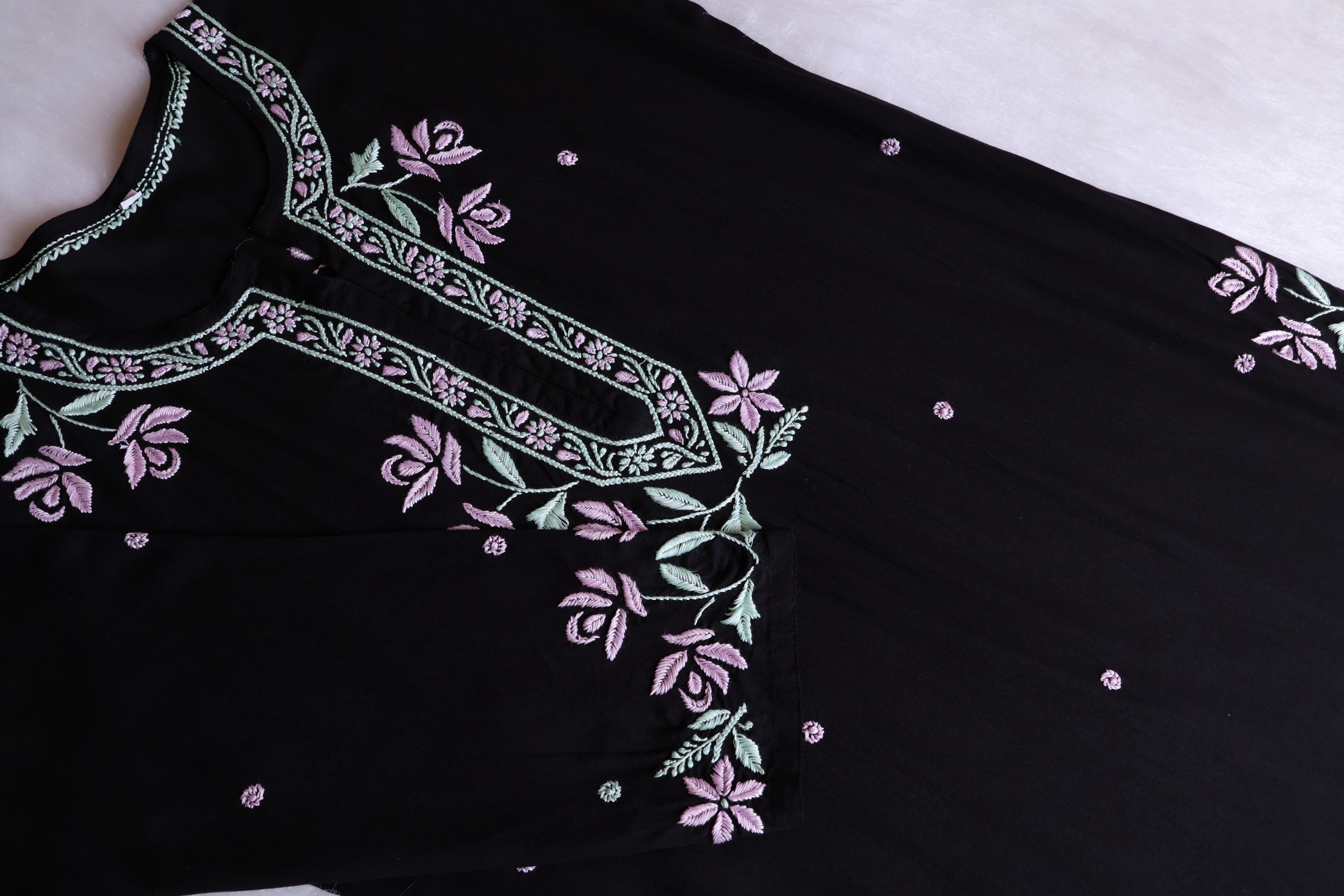 Gul Kashmiri Black & Lavender Modal Kurta Set – Noor Chikankari
