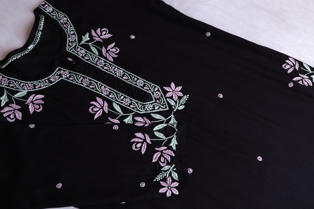 Gul Kashmiri Black & Lavender Modal Kurta Set