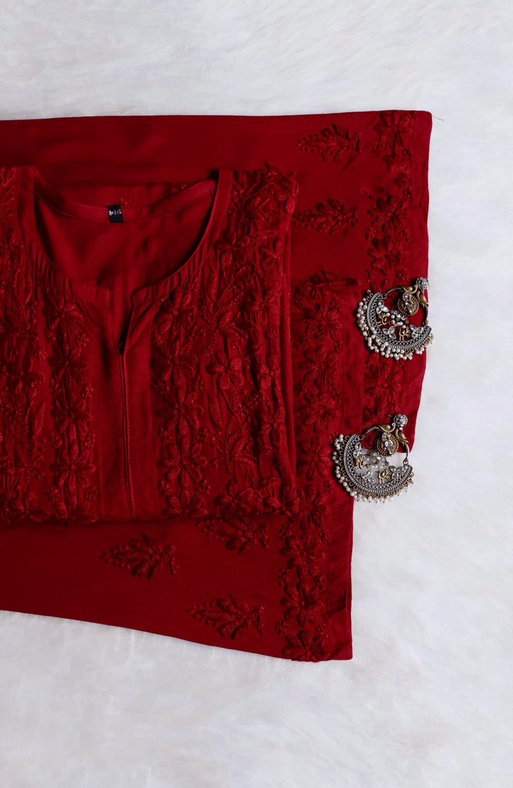 Nazakat Maroon 2 piece Rayon set