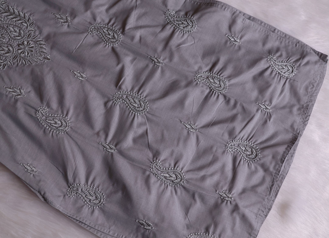 Zahra Grey Cotton Kurta - Noor Chikankari