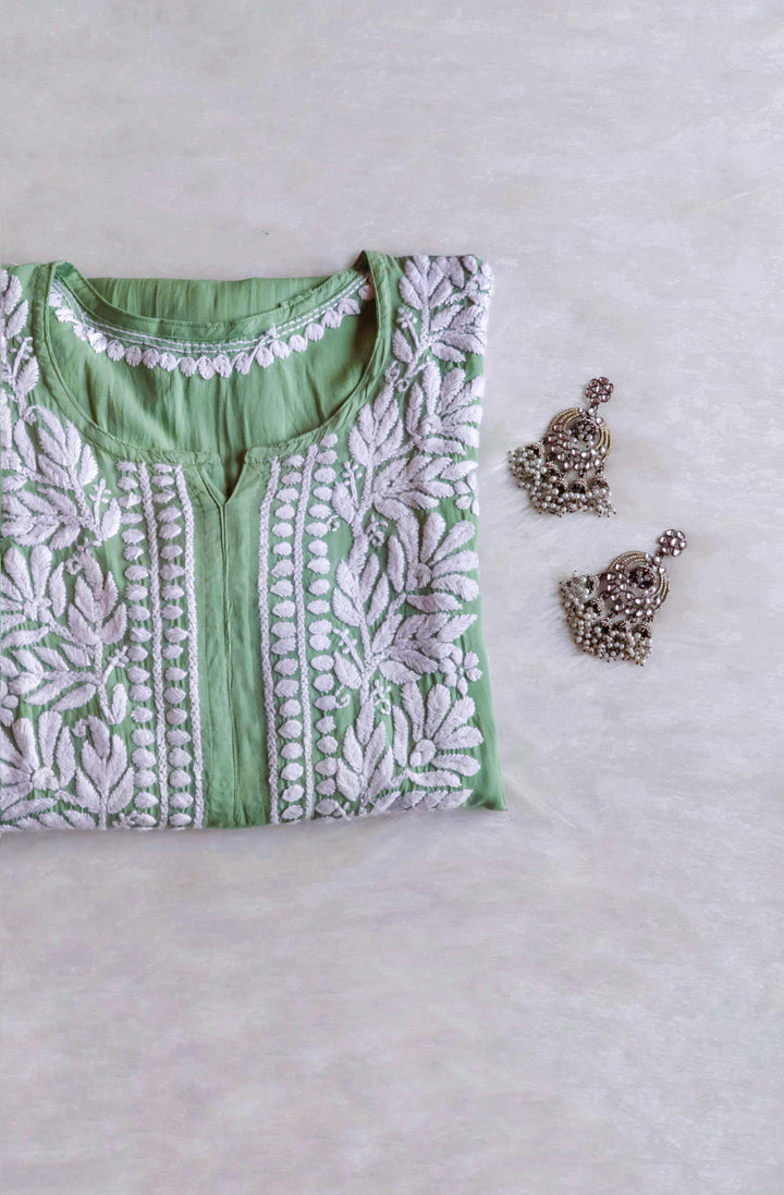 Mehr Green Long Modal Kurta - Noor Chikankari