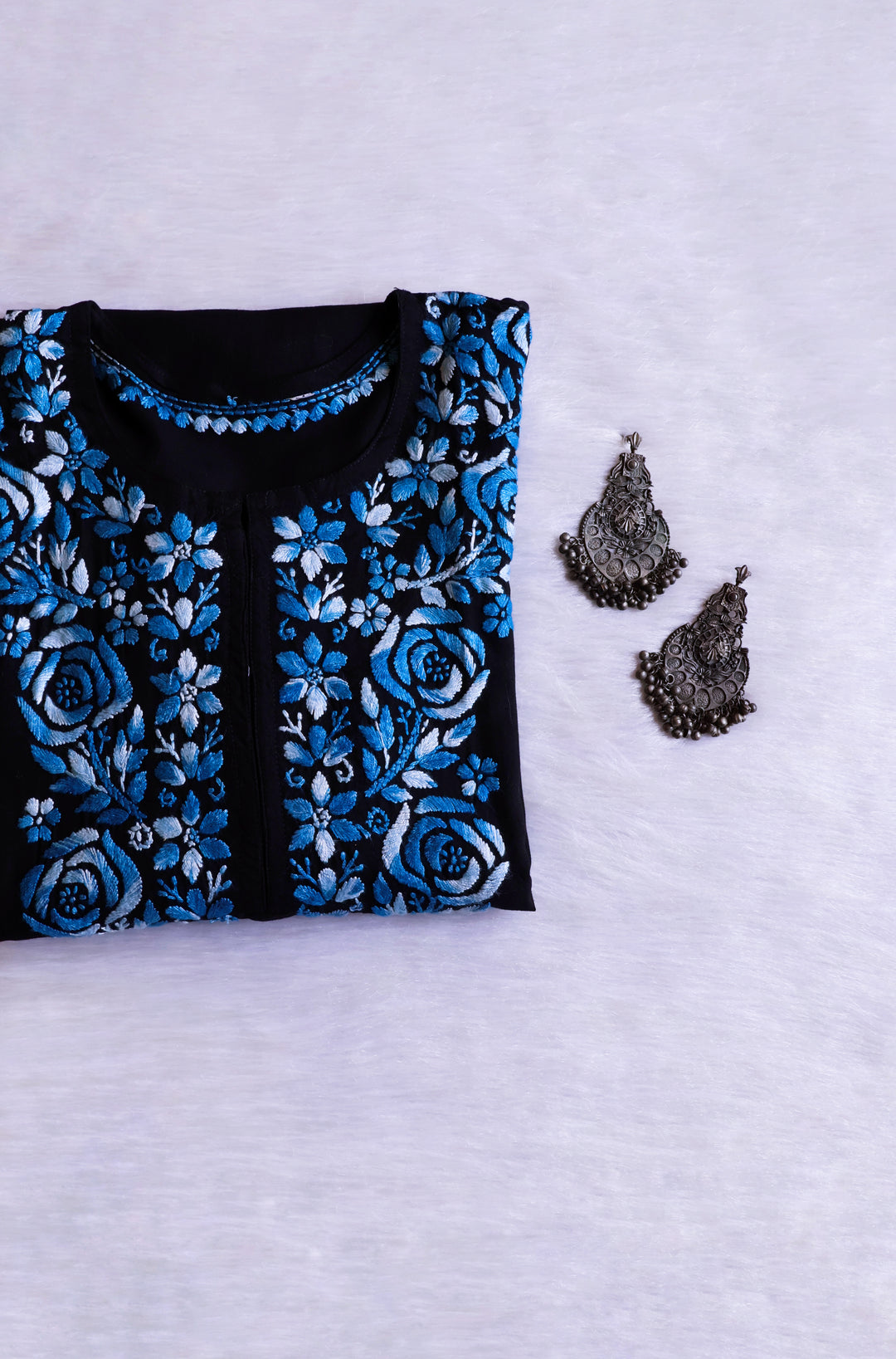 Gulaab Black & Royal Blue Ombre Long Rayon Kurta
