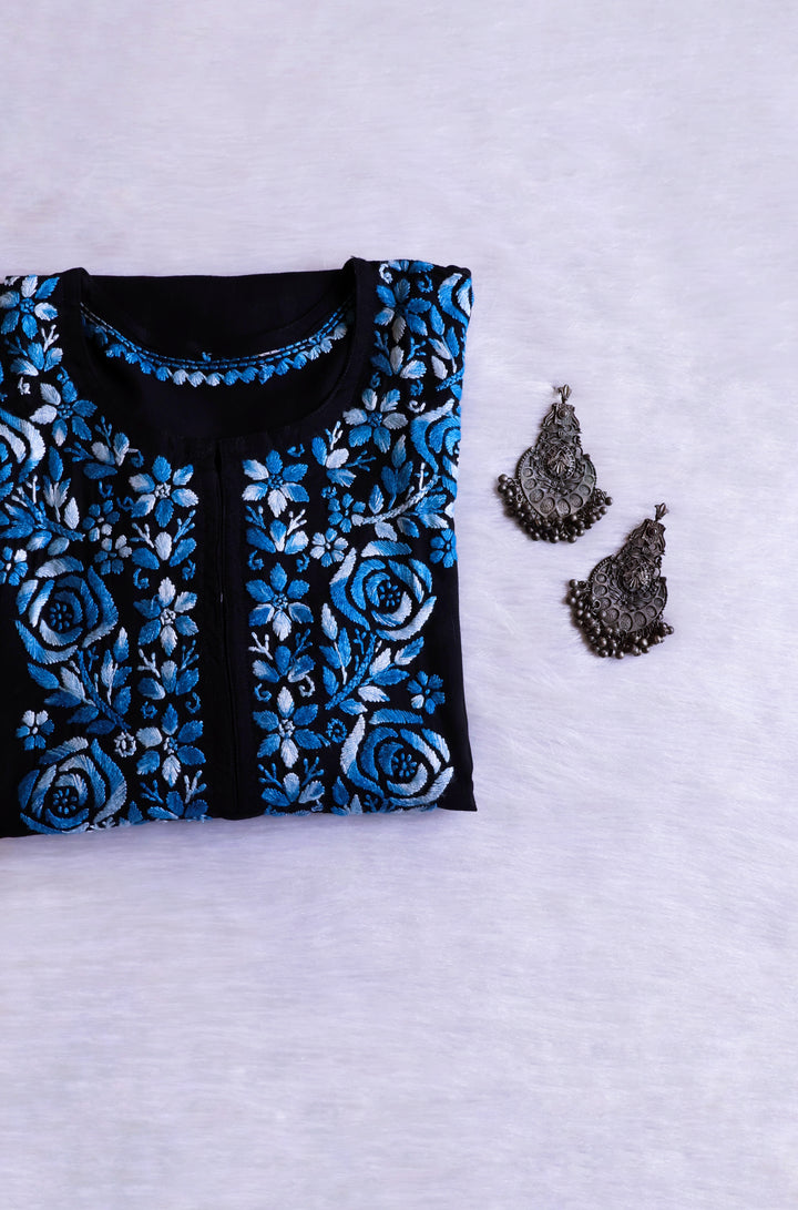 Gulaab Black & Royal Blue Ombre Long Rayon Kurta