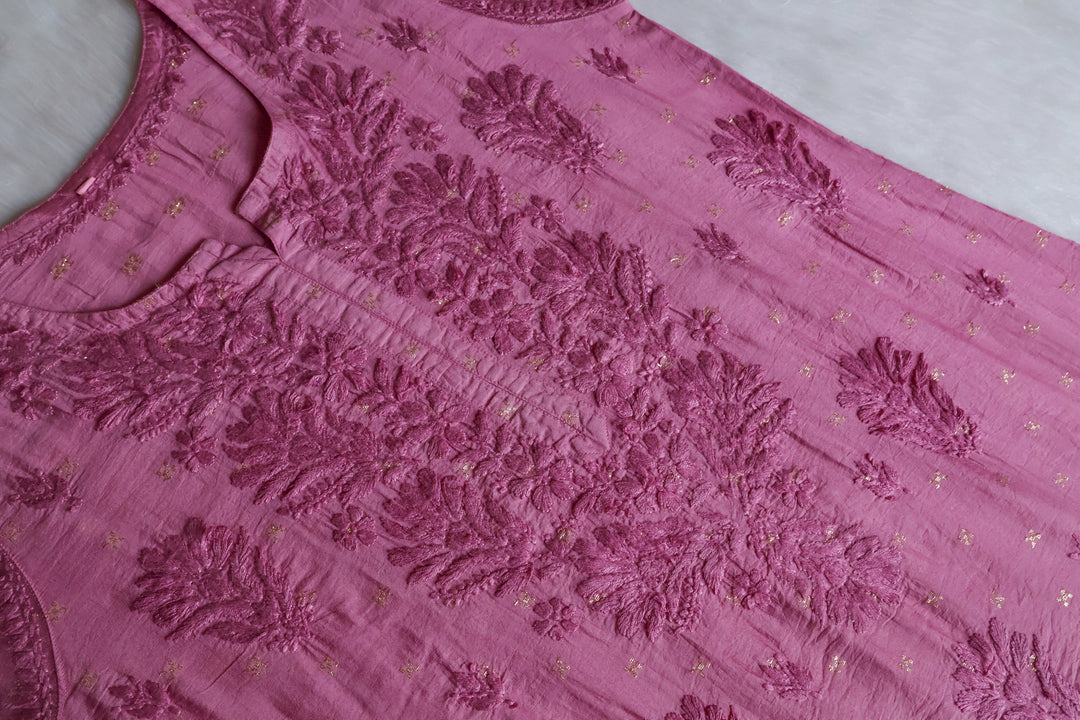 Nazakat Dusty Purple Premium Long Chanderi Kurta