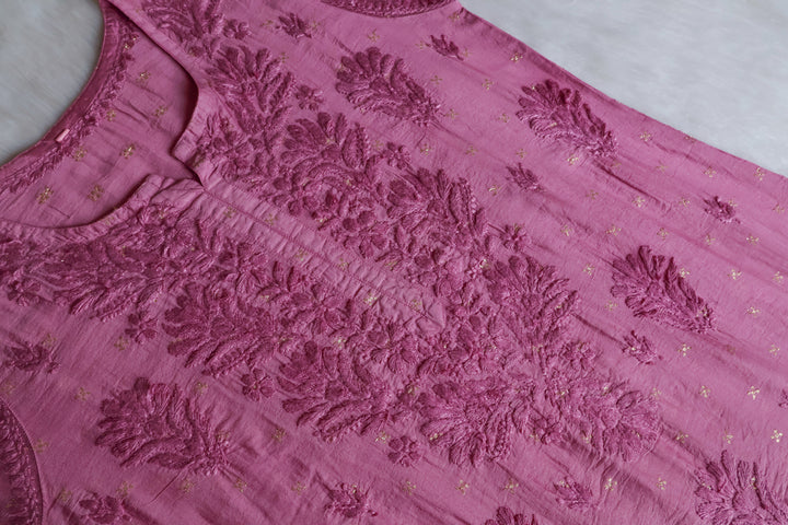 Nazakat Dusty Purple Premium Long Chanderi Kurta