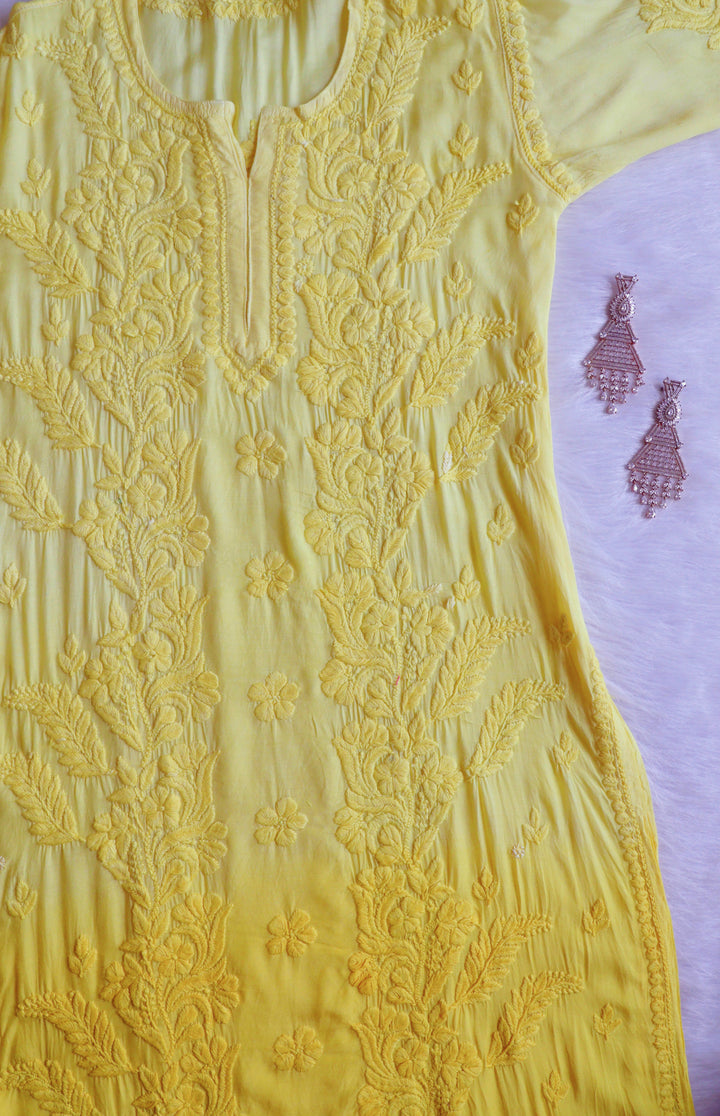 Yalina Yellow Pure Muslin Kurta - Noor Chikankari