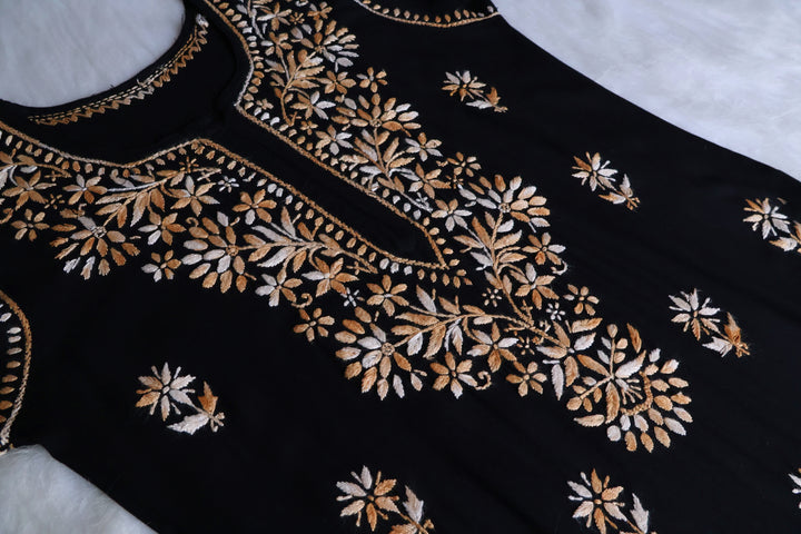 Laiba Black & Beige Long Rayon kurta