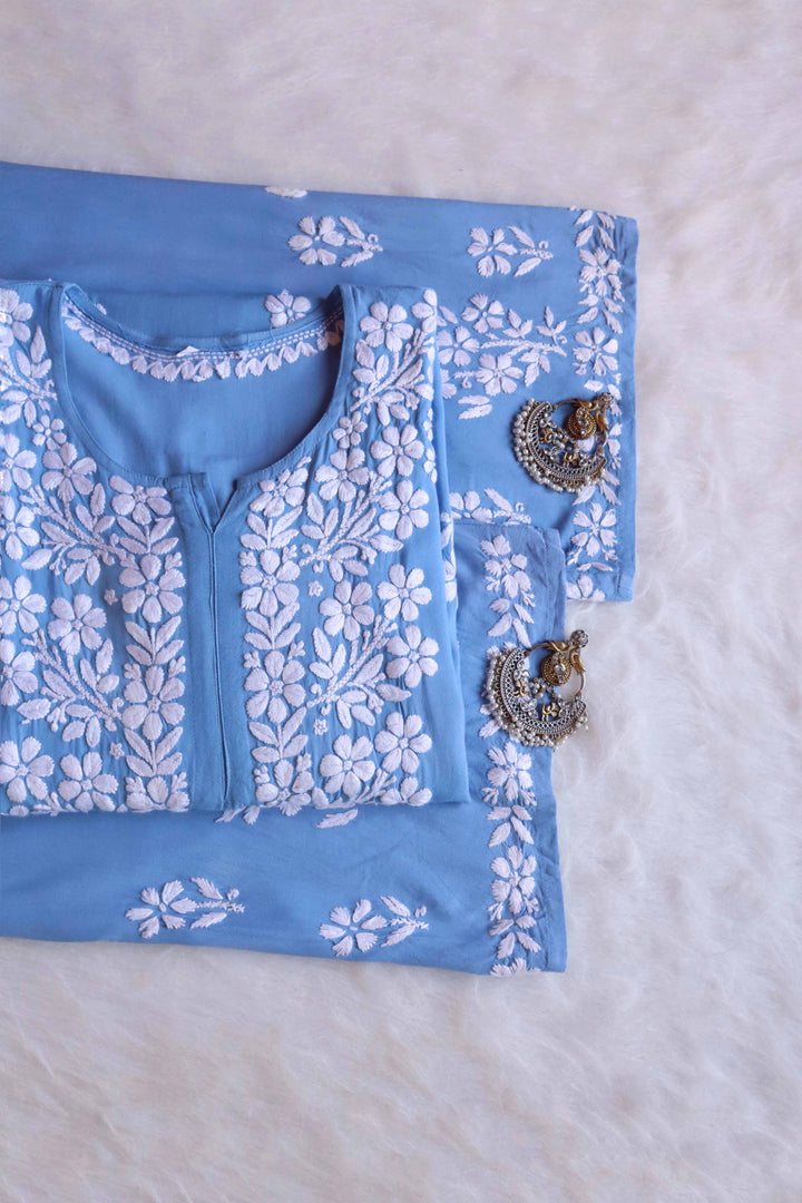 Amaara Ice Blue Rayon Kurta Pant set