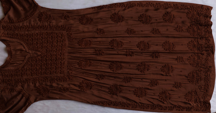 Hoor Caramel Brown 10D Pure Muslin Kurta Set