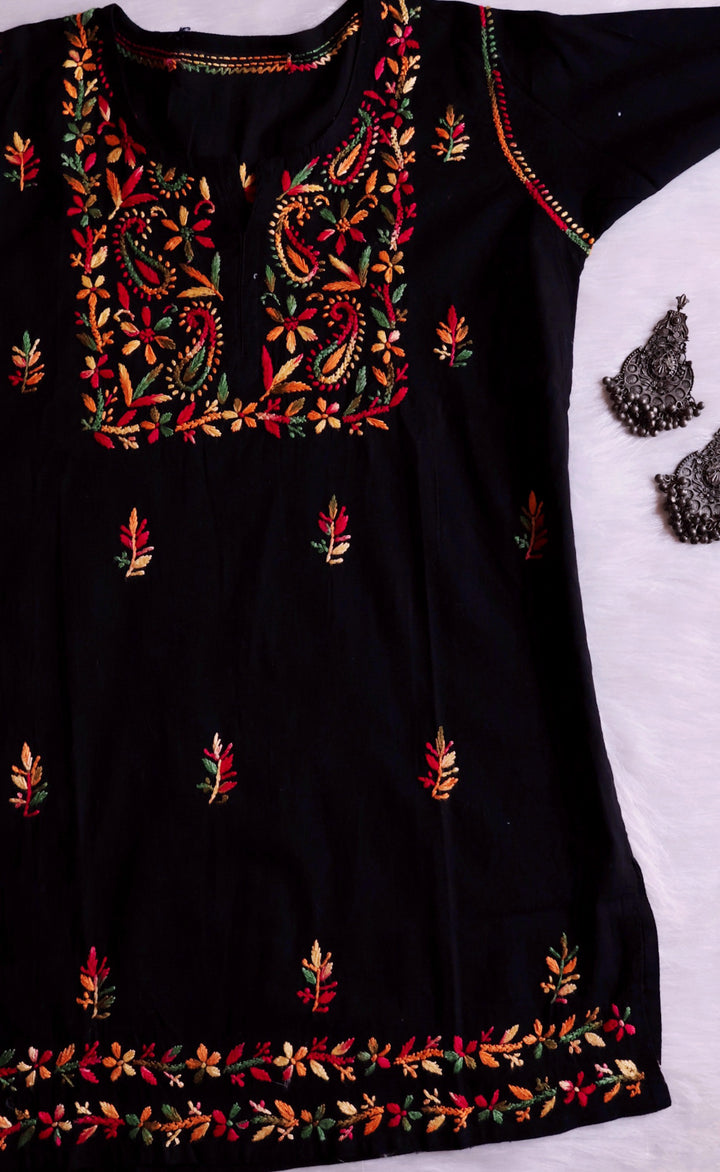 Nazila Black & Multicoloured Short Cotton Kurta
