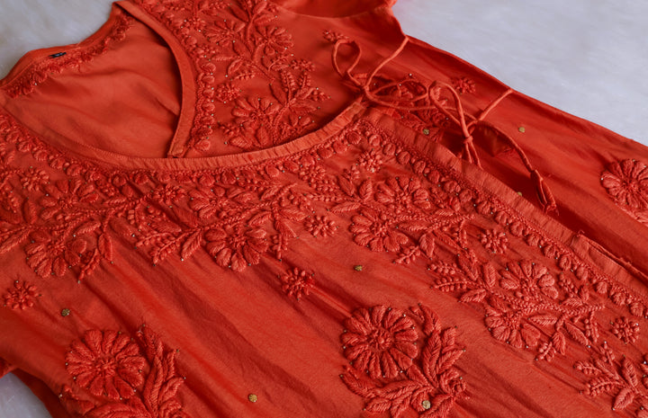 Noor Rust Pure Chanderi Silk Angarakha
