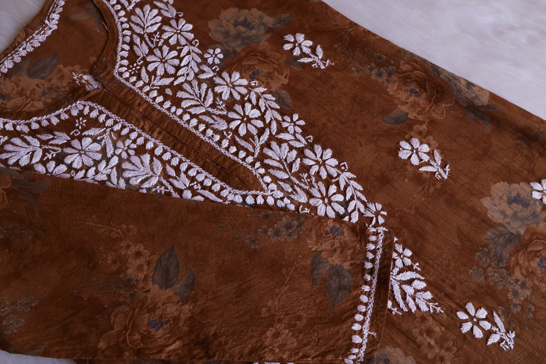 Dahlia Mustard Floral Long MulMul kurta